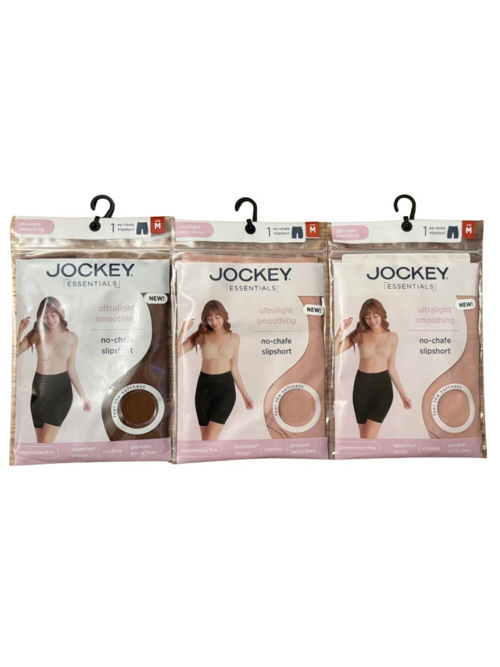 Jockey Essentials Ultralight Smoothing No-Chafe Slipshorts 3 Pairs Size M New